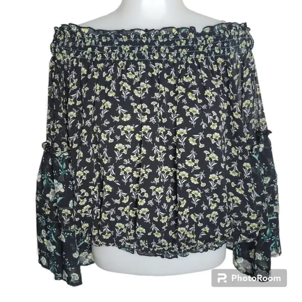 Women's Free People Rose Valley Black Floral Off-the-Shoulder Top - Size S